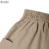 ZANZEA Womens Casual Elastic Waist Loose Wide Leg Cropped Pants