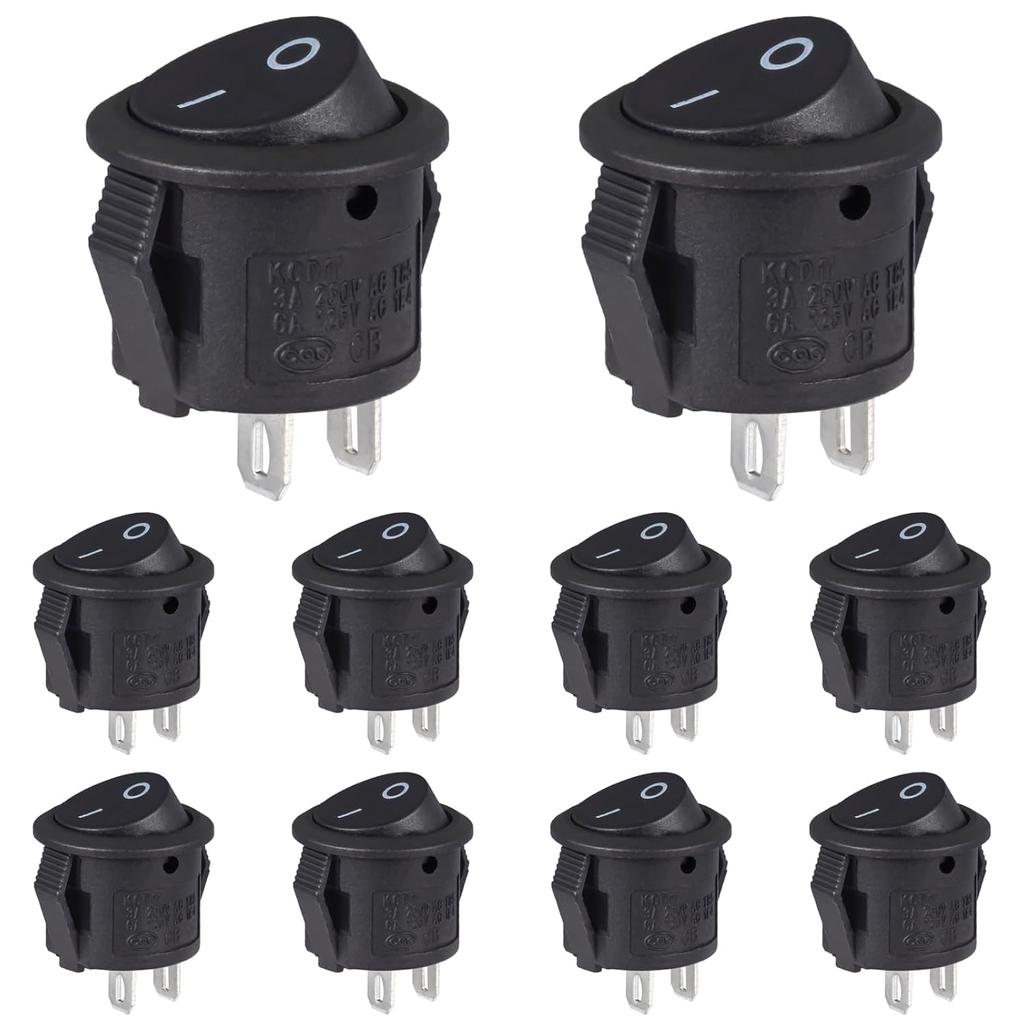 10/20Pcs Rocker Switch Black On Off 2 Pin Mini Round Toggle Switch 3A 250V 6A 125V 15MM Circle Switches for RV Car Truck Boat