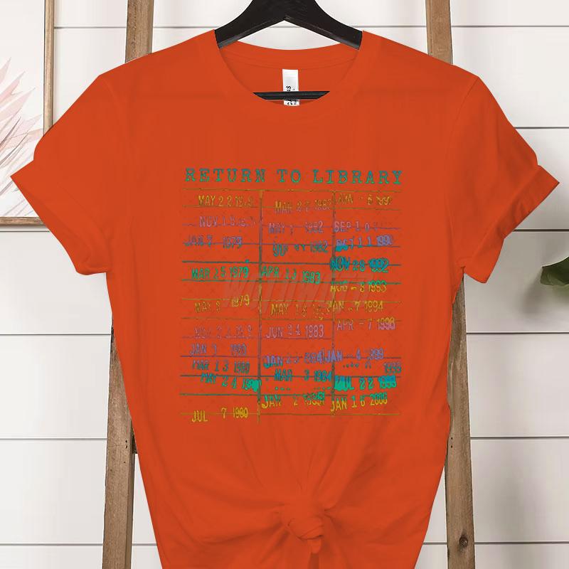 Library Book Classic Tops Vintage Book Due Date Bookish Rainbow Reading TShirt Return To The Library Graphic Womens Clothing