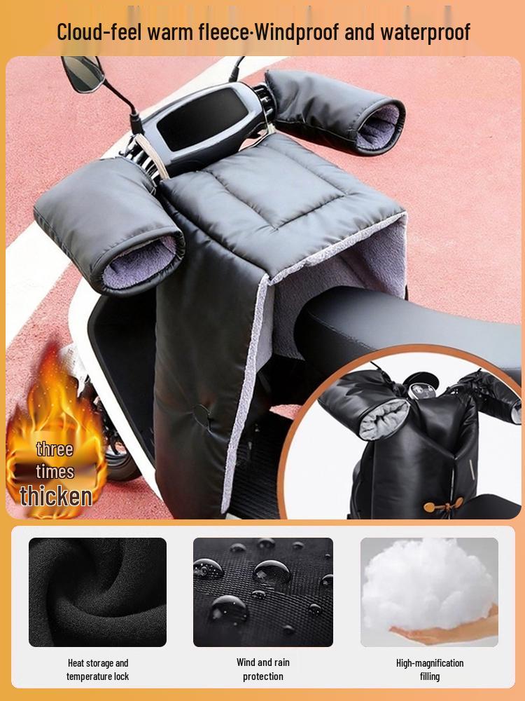 Split Type Winter Fleece Lined Waterproof Windshield Cover with PU Leather Leg Protector and Extra Thick Windproof Design