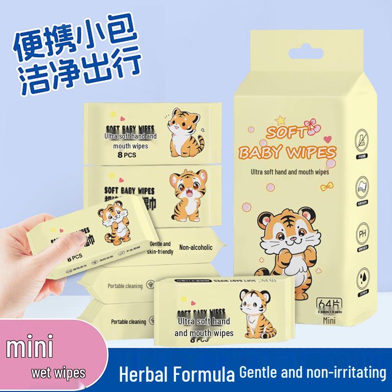 Mini Baby Wet Wipes Pack for Infants & Kids' Hands and Mouth - Portable Pull-Out Cleaning Wipes