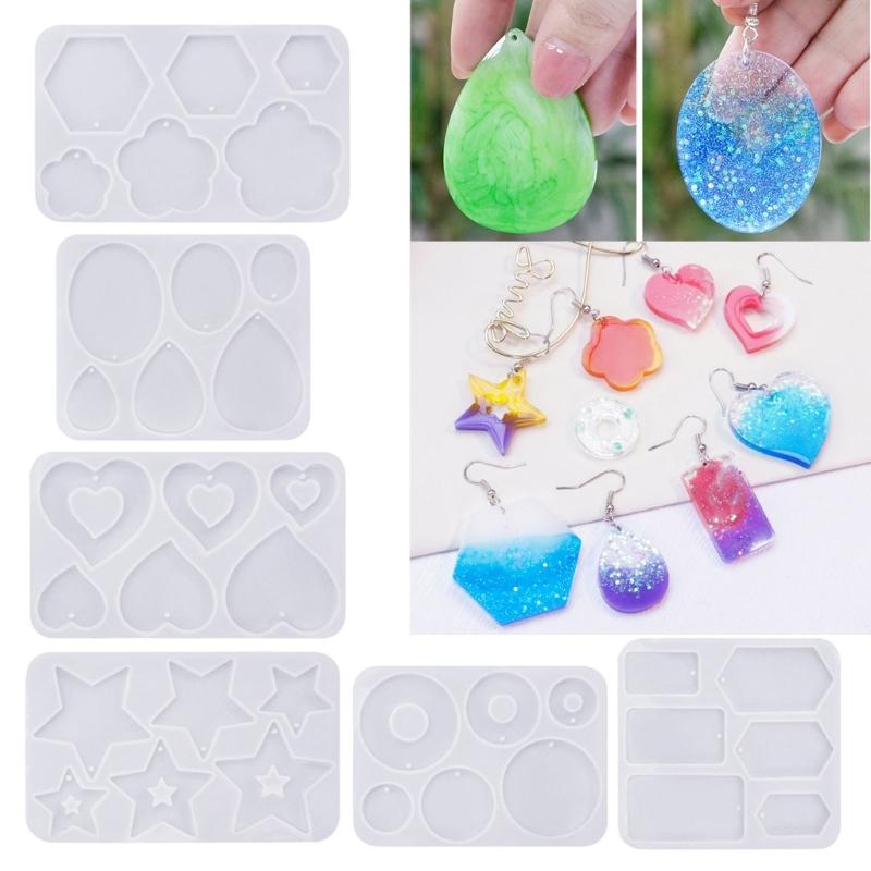 Diy Crystal Epoxy Mold Earrings Jewelry Mold Hanging Pendant Decoration Multiple Styles Round Oval Mirror Silicone Mold