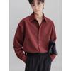Camicia da uomo bordeaux oversize a maniche lunghe con colletto rovesciato, bottoni, casual, formale, top in tessuto liscio