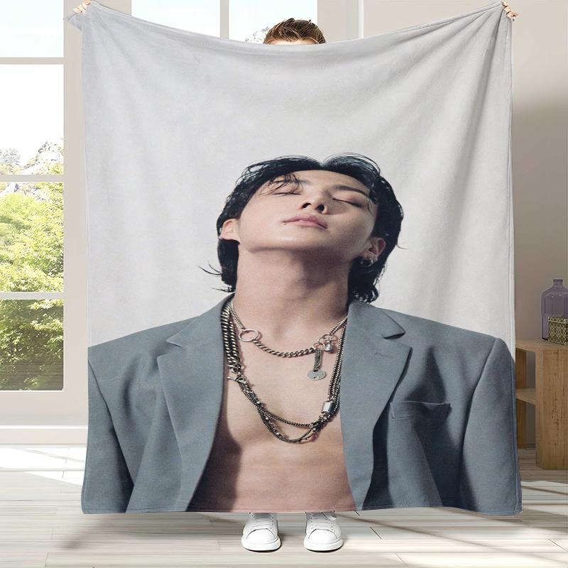 Jeon Jung Kook Kpop B-BTS Flannel Blanket,Ultra Soft Warm Plush Throw for Home Bedroom Bed Sofa Cover Office Camping gift