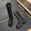 Large size single boots 0000 autumn and winter long boots lace-up round head side zipper thick heel tall women's knight boots