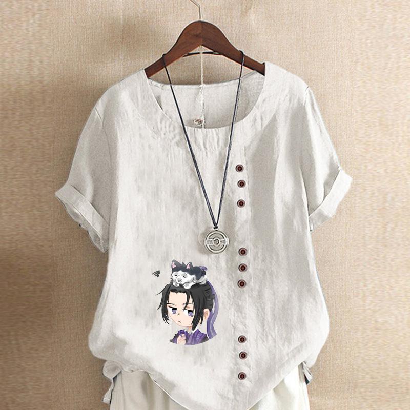 Women's Fashion Boys and Dogs Prined Round Neck Short Sleeve T-shirt Casual Cotton Linen Graphic Shirt Leisure Loose Summer Blouse Tops