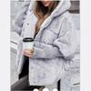 Women's Light Gray Quilted Hooded Winter Coat with Faux Fur Trim and Ribbed Sleeve Detail
