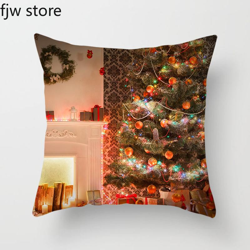 Weihnachten Neujahr Dekorative Kissenhülle Baum Kamin Druck Überwurf Sofa Stuhl Kissen Heimdeko