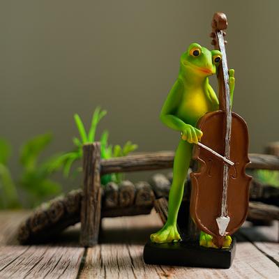 Adorable Funny Froggy Musician Resin Animal Statue Ornaments Collectible Figurines Home and Garden Decor Gift for Music Lover