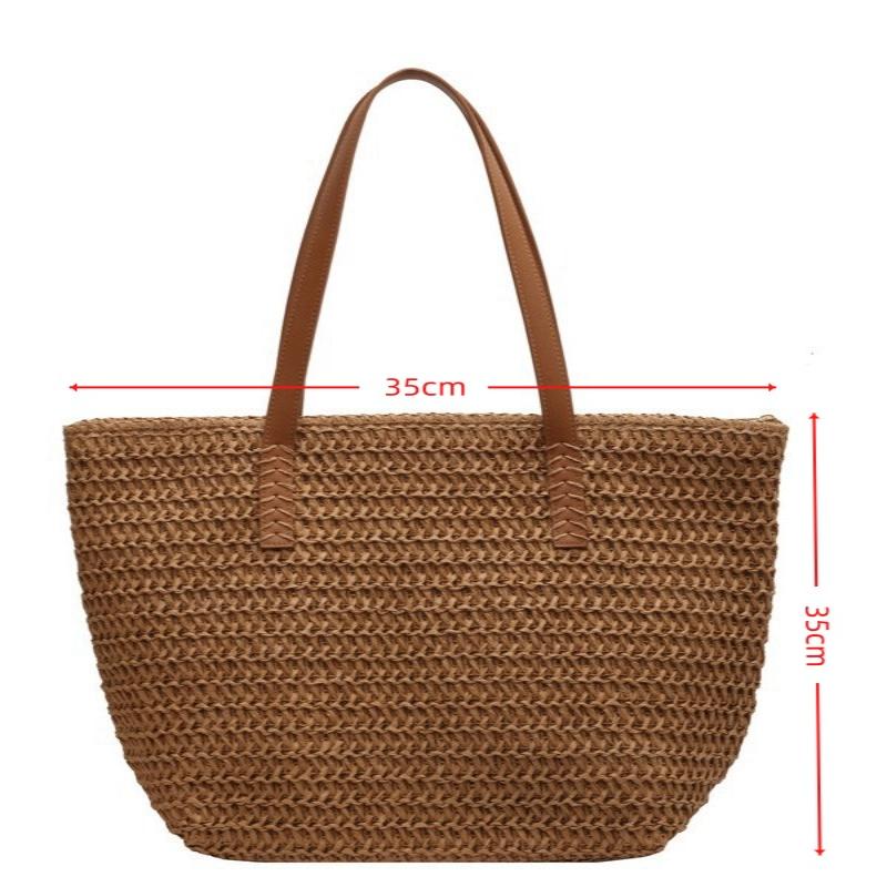1Pcs Bohemian Summer Fashion Straw Beach Tote Bag Hand-Woven Women'S Shoulder Handbag Travel Shopper Weaving Shopping Bags