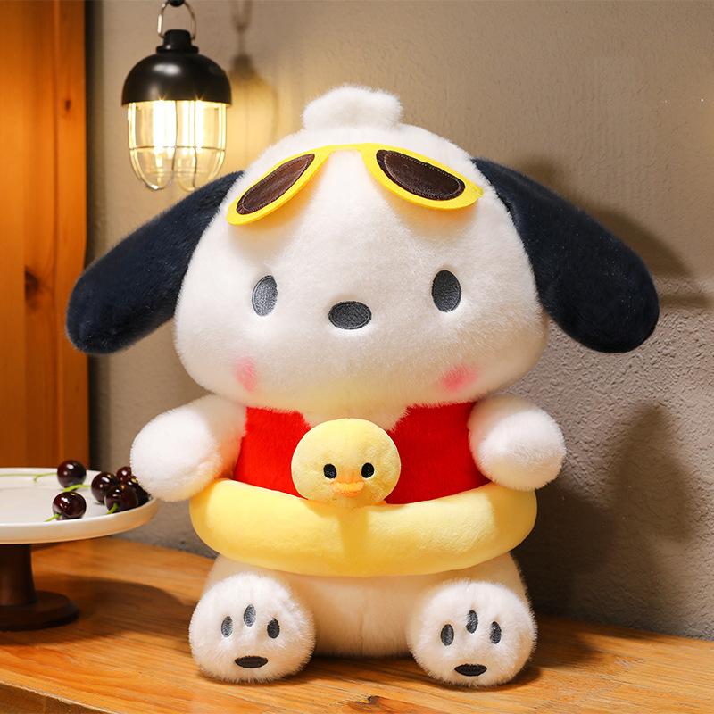Neuer hochwertiger Sommer-Schwimmring Pacha Hund Cartoon Plüschtier Strand Sonnenbrille Puppe Stoffpuppe