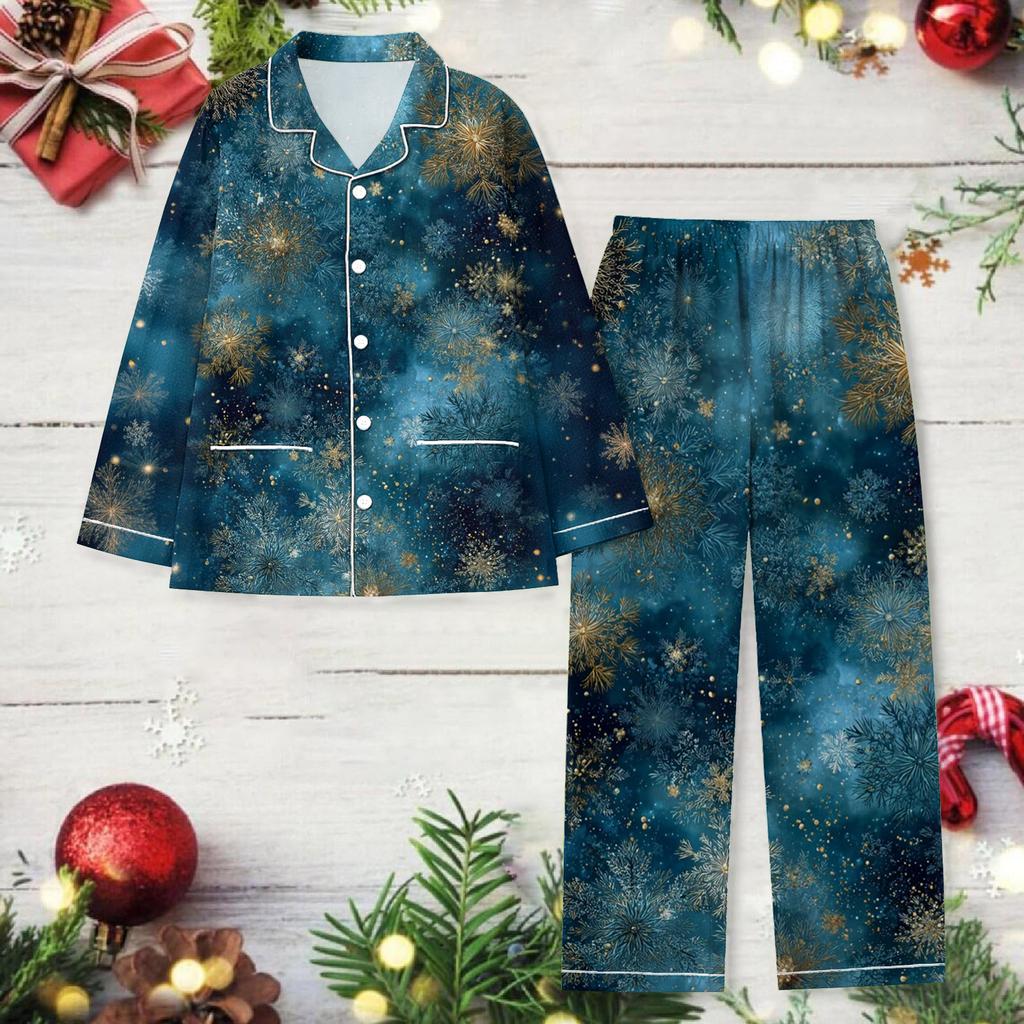 Dámská vánoční potištěná souprava na doma s dlouhým rukávem a dlouhými kalhotami