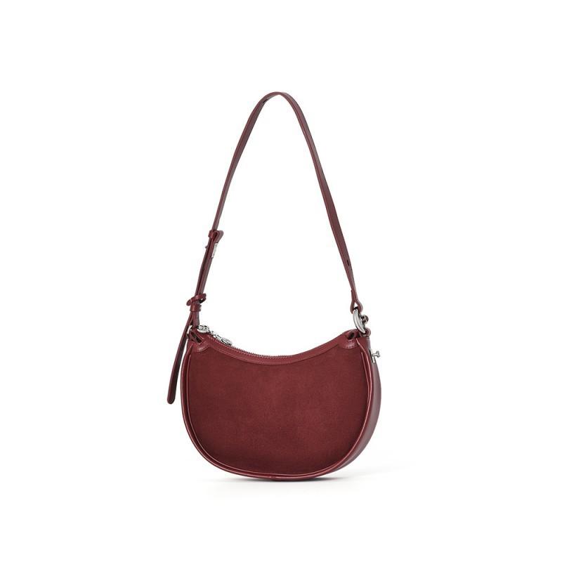 

High-end Crescent Shaped Bag Women With Diagonal Cross Niche Design Frosted Shoulder Retro Cowhide Armpit 28cmx7cmx20cm бордовый