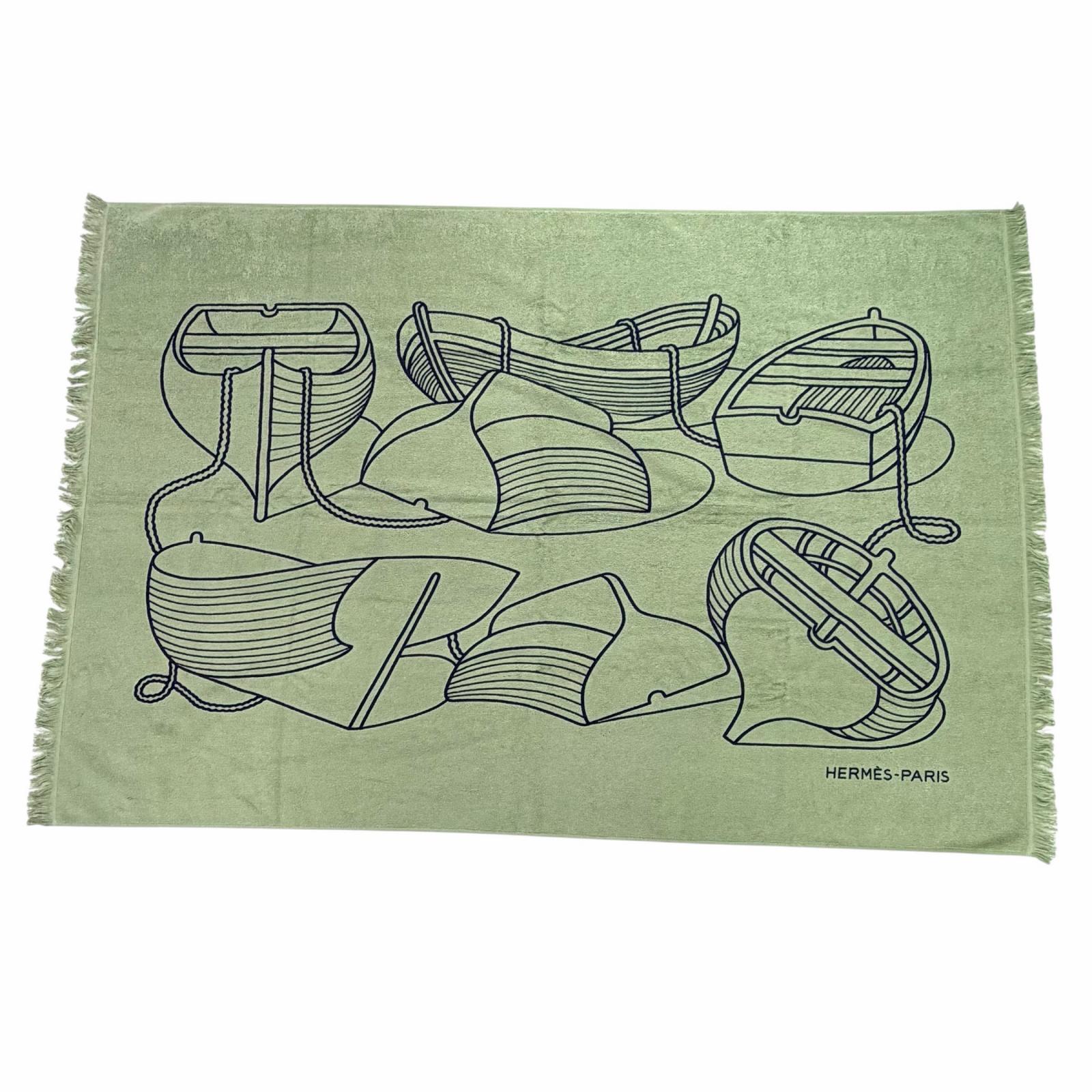 

Pristine HERMES towel Yachting Plage Teresa green cotton Women Used
