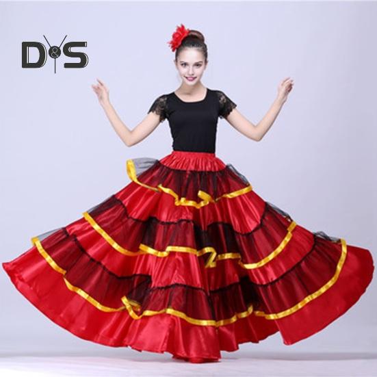 Dámská maxi sukně Elastické prošívání v pase Vrstvená dortová sukně Barva-Blocked Červená Černá 360° oversized sukně Stage Performance Wear