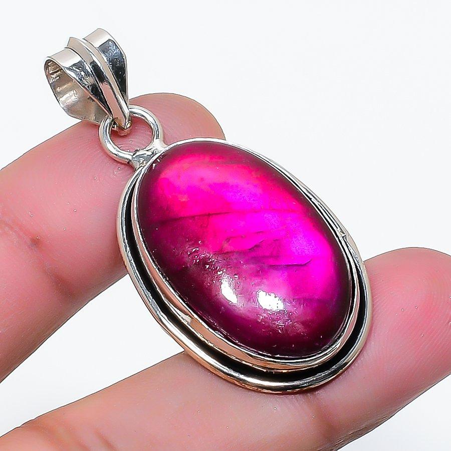 Natural Pink Labradorite Gemstone 925 Sterling Silver Jewelry Pendant 1.69  AP-15758