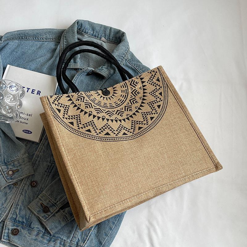 Large Capacity Linen Shoulder Bag for Women's New Ethnic Style Fashion Handbag KTB