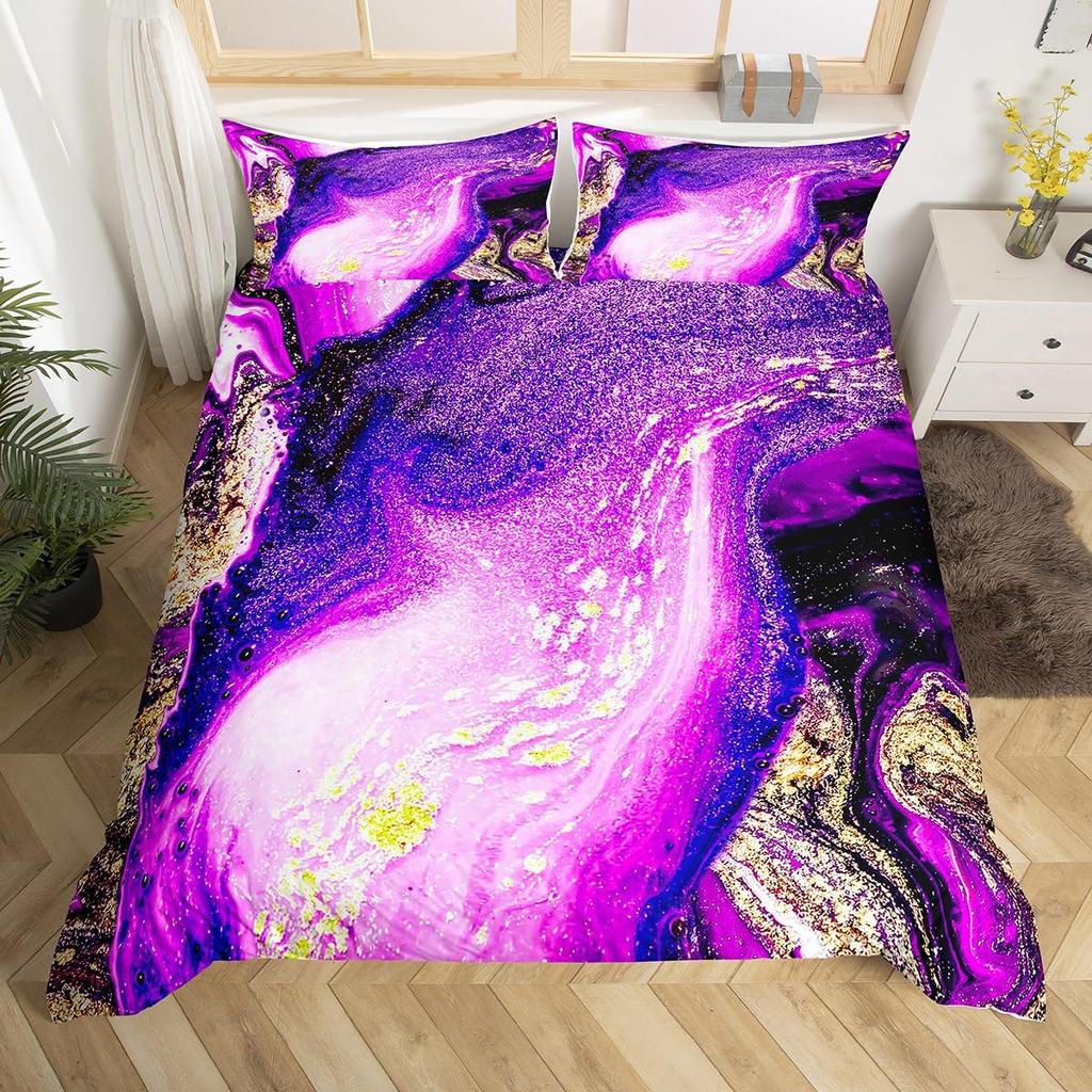 Purple Marble Duvet Cover Single Twin Full King Abstract Comforter Cover Marble Watercolor Bedding Set Ultra Soft Cozy 3 Pieces