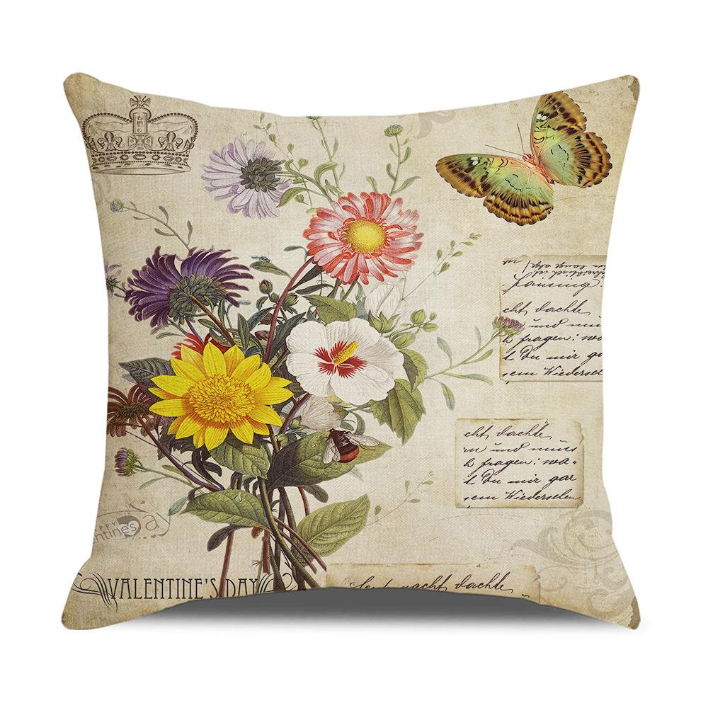 New Home Soft Furnishings Retro Butterfly Newspaper Linen Sofa Office Pillow Cover Cushion Cover