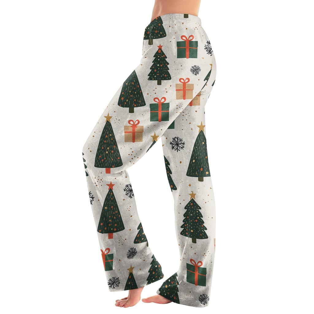 Women's Christmas Print Pants Casual Plush Pajama Bottoms for Holiday Lounging