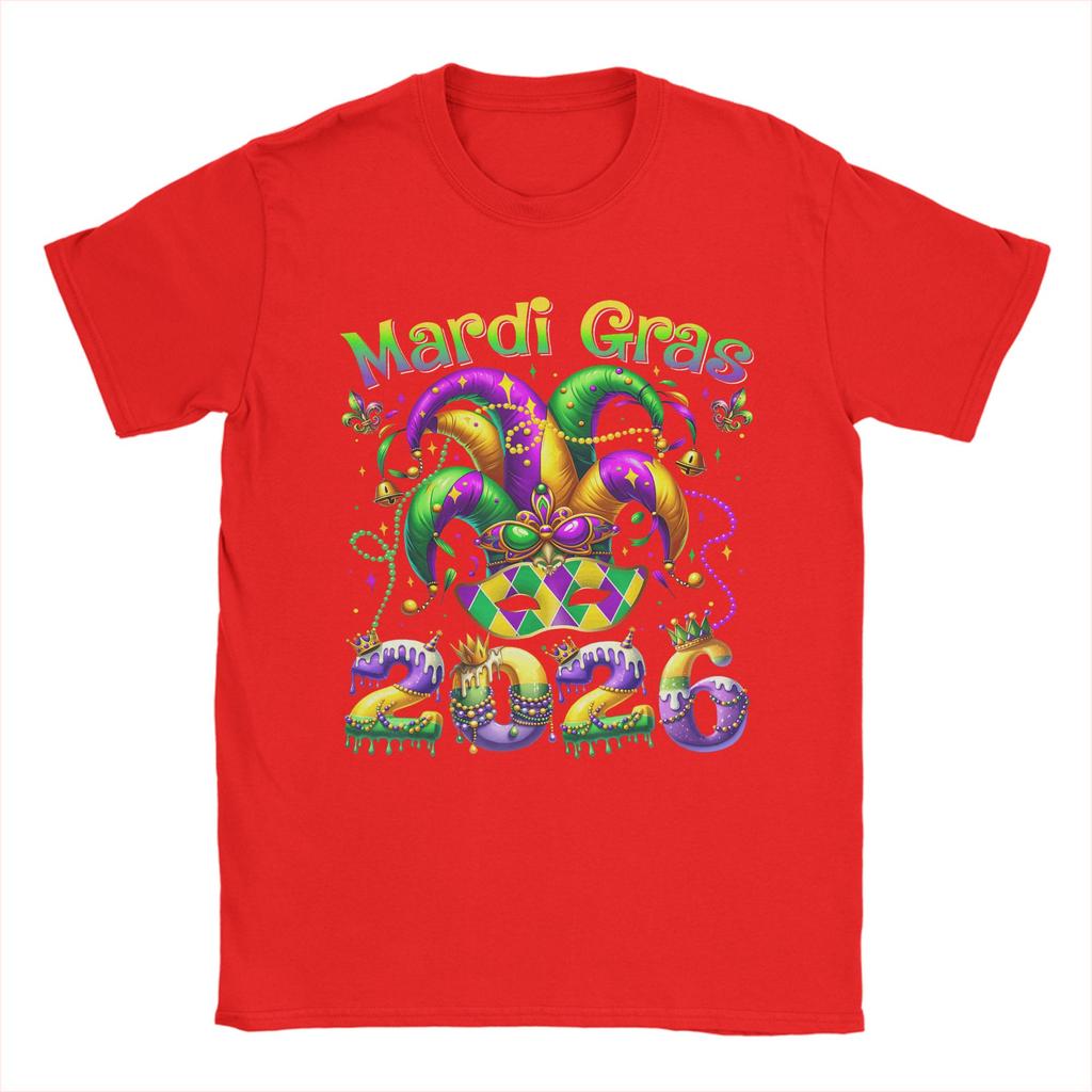 Vintage Happy Mardi Gras  TShirt Unisex O Neck Cotton T Shirt  Short Sleeve Tee Shirt Big Size Clothing