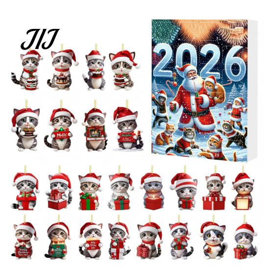 Decorative Acrylic Cat Figurines for Windows 2026 Advent Calendar, 24 Days Christmas Countdown Calendar with Tree Decorations Hanging Ornaments