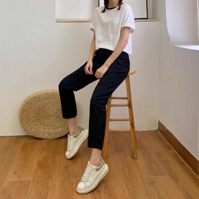 Frühlings- und Sommer Neun-Punkt Haremshose für Damen Locker Slim High Waist Hose Slim Karottenhose Vielseitige Casual Übergröße Hose