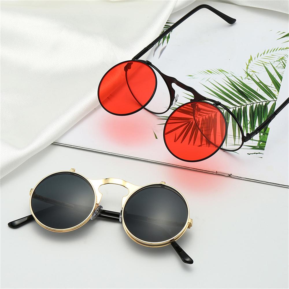 Vintage Steampunk Round Double Sunglasses Men Women Round Flip Sun Glasses UV Eye Protection Eyewear Colorful Costume Eyeglasses