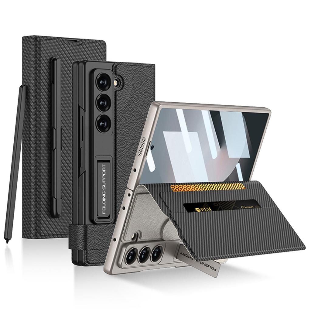 Samsung Z Fold6 Side Buckle Magnetic Suction Phone Case Flip Leather Case Card Wallet Protective Case Holder Pen Slot