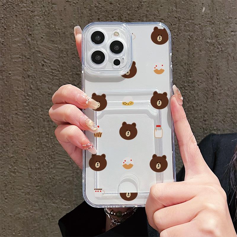 Card Slot Holder Silicone Wallet Pocket Case For iPhone 14 16 15 Infinix Note 30 Pro Oppo Reno 12F 13F Samsung A54 A34 A24 Cover Clear Phone Bumper