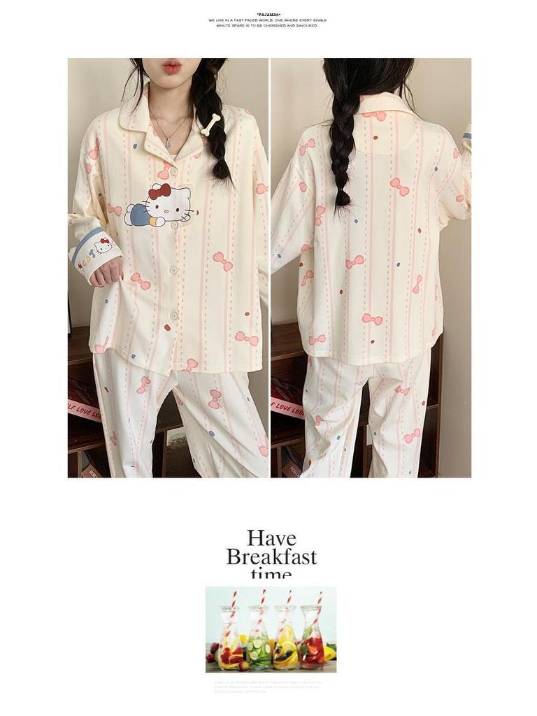 2026 Women's Cartoon Pajamas Set: Imitation Cotton, Chest Pads, Long Sleeve Cardigan & Pants for Spring/Autumn, Plus Size 200 Jin