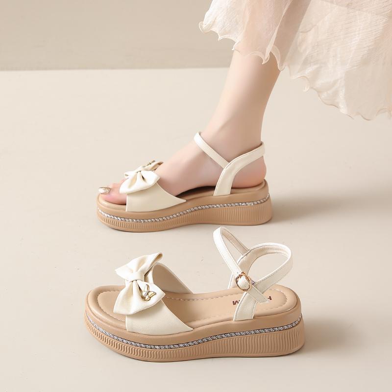 

Fashion CRLAYDK Womens Wedge Sandals Bow Summer Beach Comfort Ladies Walking Ankle Strap Dressy Casual Slippers Beach Travel Shoes 40