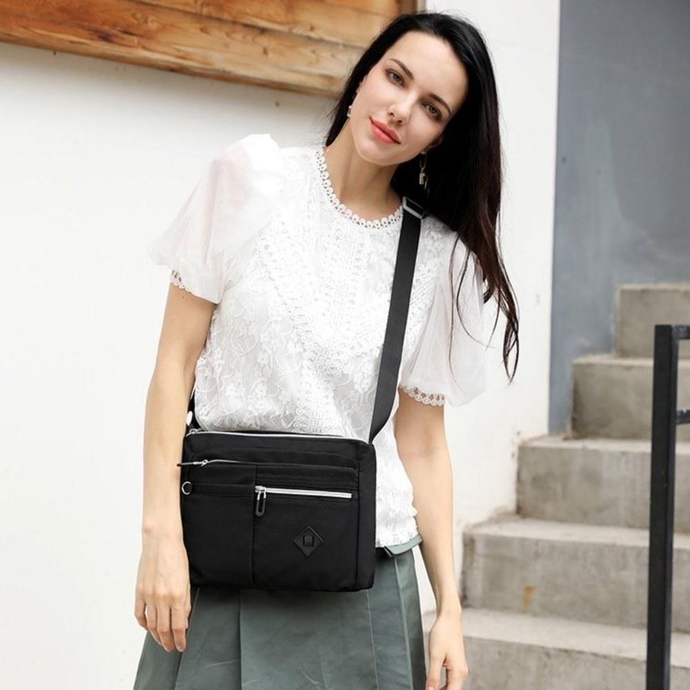 Women Multi Pocket Large Capacity Nylon Crossbody Bag with Adjustable Strap for Daily Commute