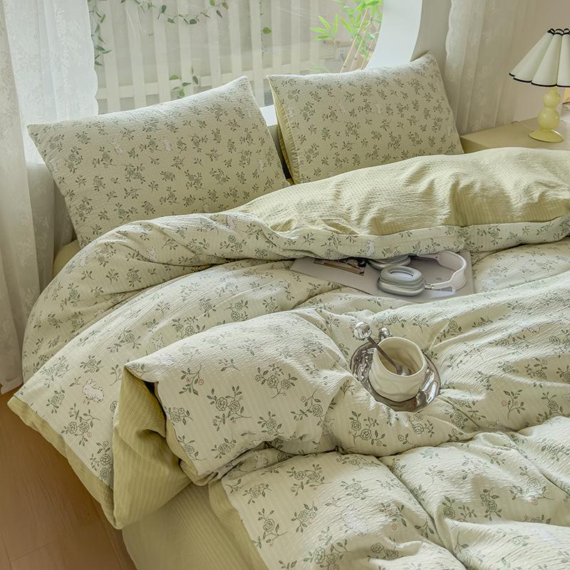 Patru Seturi de Lenjerie de Pat Mică și Proaspătă, Cearșafuri Prietenoase cu Pielea și Respirabile, Fețe de Plapumă, Fețe de Pernă