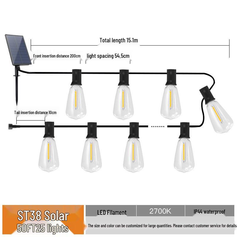 ST38 Solar LED String Lights with USB Charging - Perfect for Courtyard, Decoration, Camping, Outdoor Ambiance