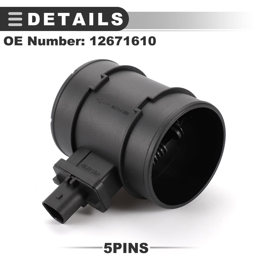 Motoforti Plastic and Metal Mass Air Flow Sensor Assembly for Opel Meriva 2010-2017, Black, Part Number 12671610