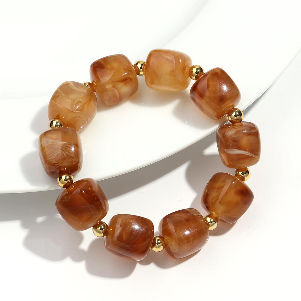 Exaggerated Geometric Beaded Acrylic Elastic Bracelets for Women Men Boho Trendy Square Beads Stack Bangle Retro Jewelry Gift