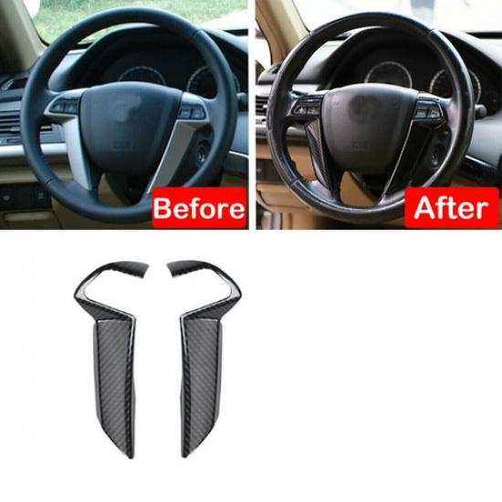 2pc Carbon Fiber Interior Steering Wheel Trim Cover For Honda Accord 2008-2012