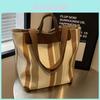 Large Capacity Unisex Striped Canvas Tote Bag For Summer Travel And Daily Use