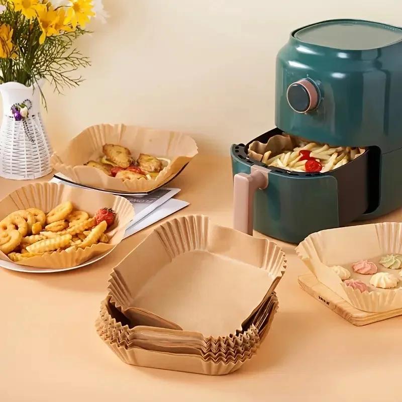 100/50 STÜCKE Airfryer-Papierschalen Airfryer-Backpapierformen Quadratisch Rund Ölbeständige Einweg-Kochpapiereinlage für Airfryer