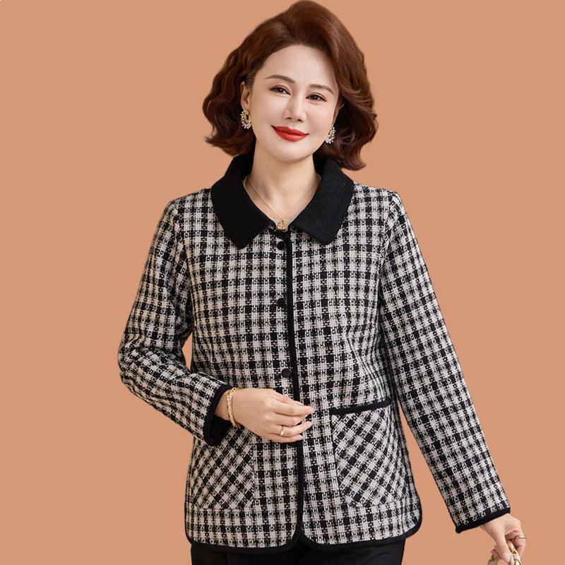 

Chic Mid-Age Women s Plaid Jacket - Spring/Autumn Casual Lapel Blazer 2XL (for 105-120 jin) чорний