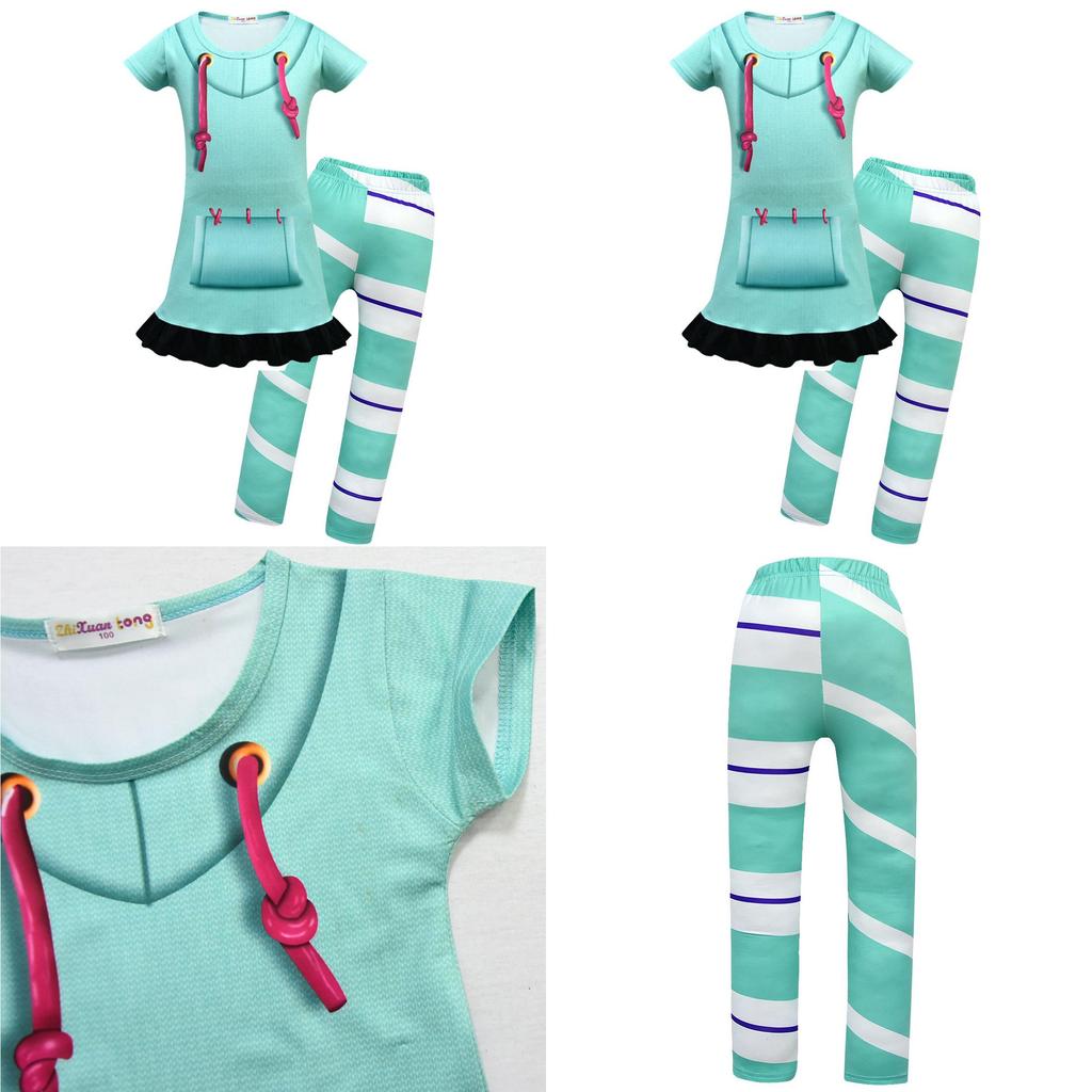Girls Wreck-it Ralph 2 Vanellope Von Schweetz Colorful Skirt And Pants Cosplay Costume