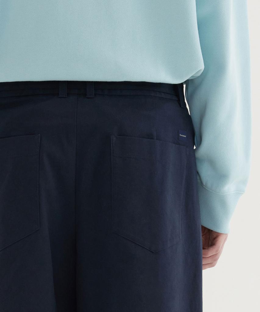 COVERNAT Semi-Wide Cotton Belted Pants Dark Navy