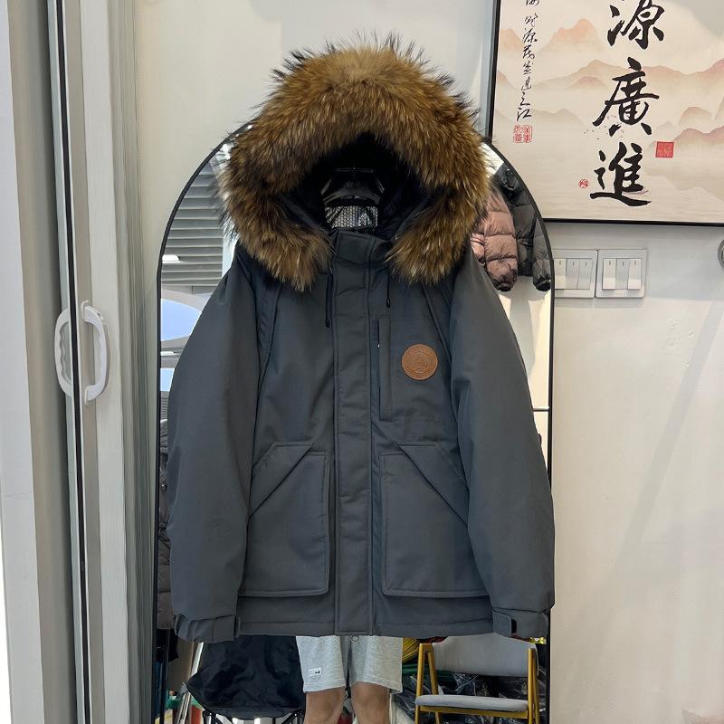 Parker down jacket women's medium and long thickened winter new big fur collar tooling small couple jacket