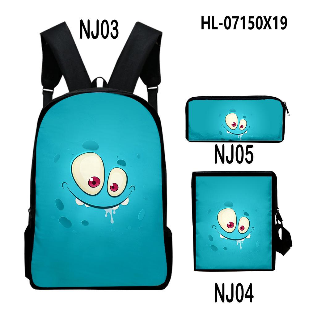 Novelty Classic Monster Face 3D Print 3pcs/Set pupil School Bags Laptop Daypack Backpack Inclined shoulder bag Pencil Case