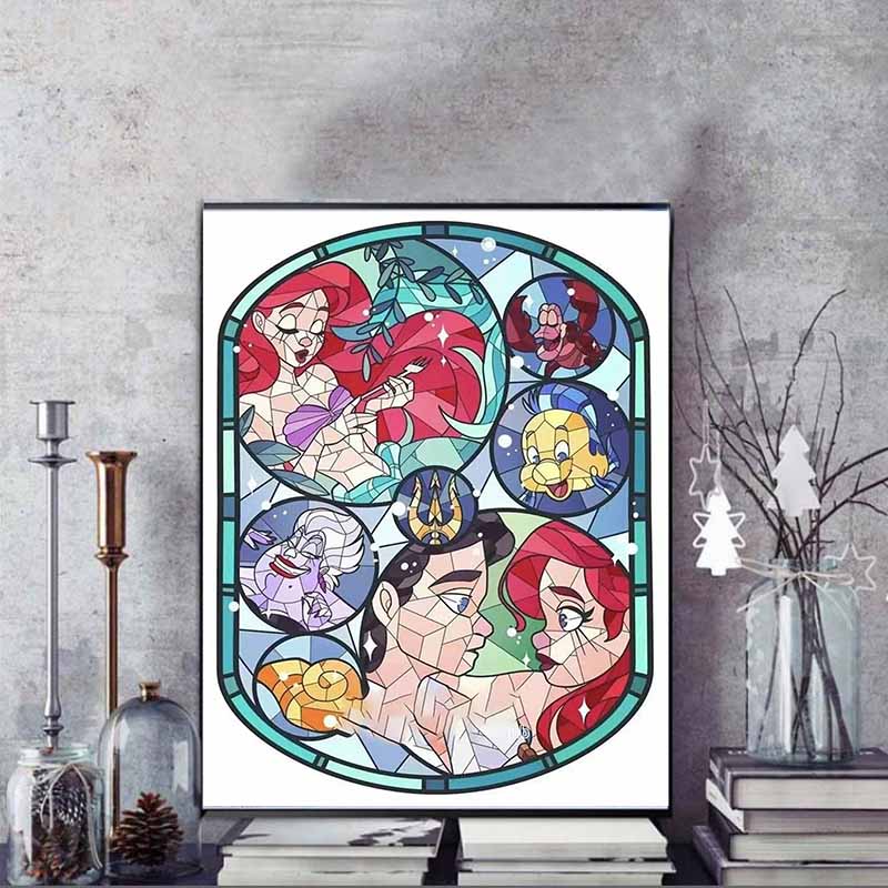 Disney Malowanie diamentami Mała Syrenka Witrażowe Malarstwo Artystyczne 5D DIY Haft diamentowy z cyrkoniami Ścieg krzyżykowy Dekoracja domu i na ślub