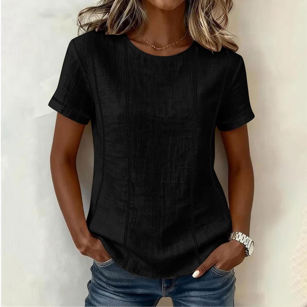Women's Round Neck Short Sleeve T Shirt Loose Fit Casual Top Lightweight Soft Fabric Comfortable Everyday Wear