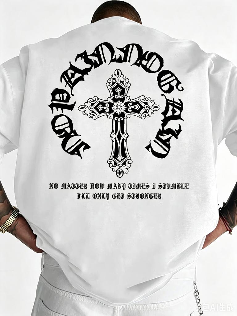 2026 Unisexs Gothic Streetwear Tshirt Ornate Cross Circle Script Graphic Print Crew Neck Short Sleeve Po