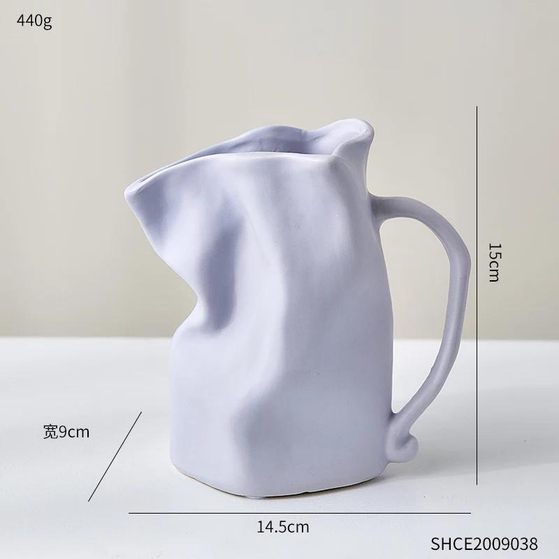 Nordic Pleated Ceramic Vase Home Decor Luxury Living Room Decoration Flower Pots Cachepot for Flowers Modern Decorative Vases
