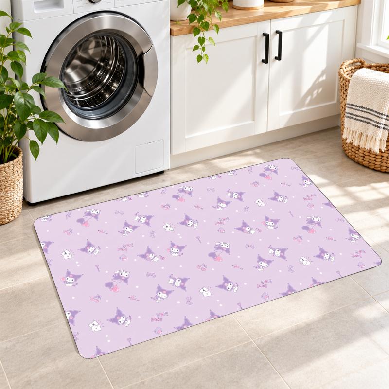 Flannel Kitchen Mat Kuromi Soft Area Rug Non Slip Floor Carpet Home Decoration
